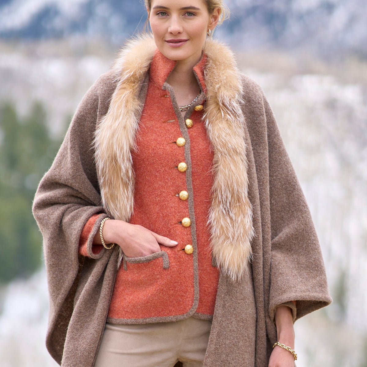 Fur Apple Cape Hooded Red Fox Fur Cape | Starlight Furs | Montreal Fur Store main image 3