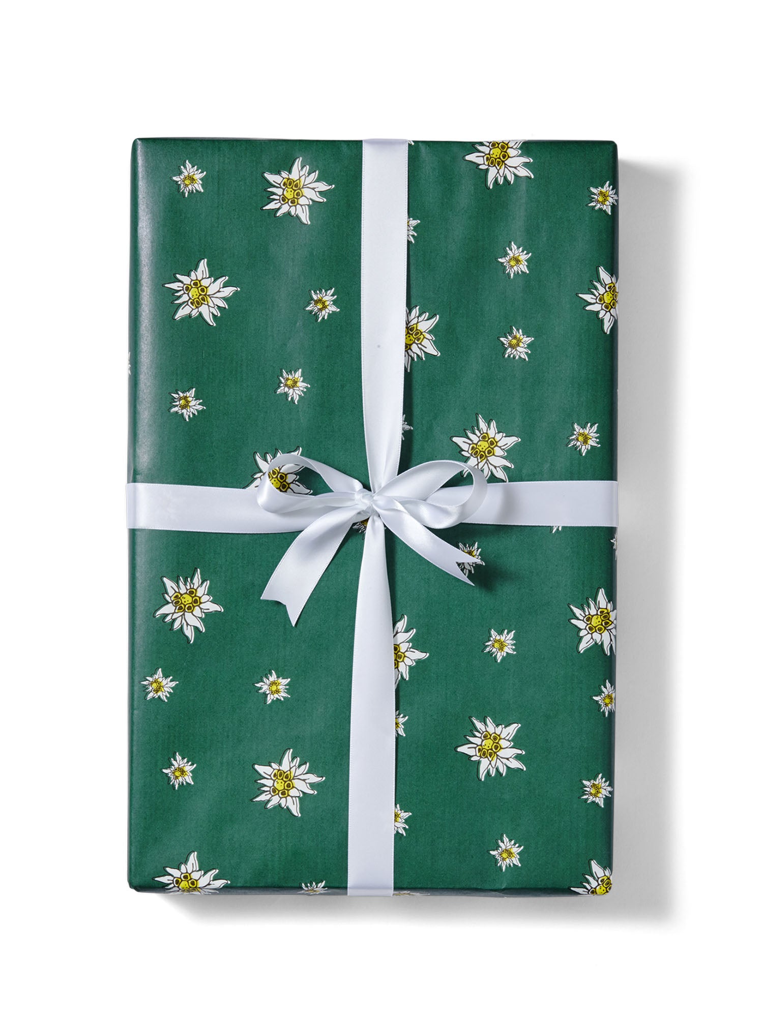 Gift Wrap Green Edelweiss with White ribbon