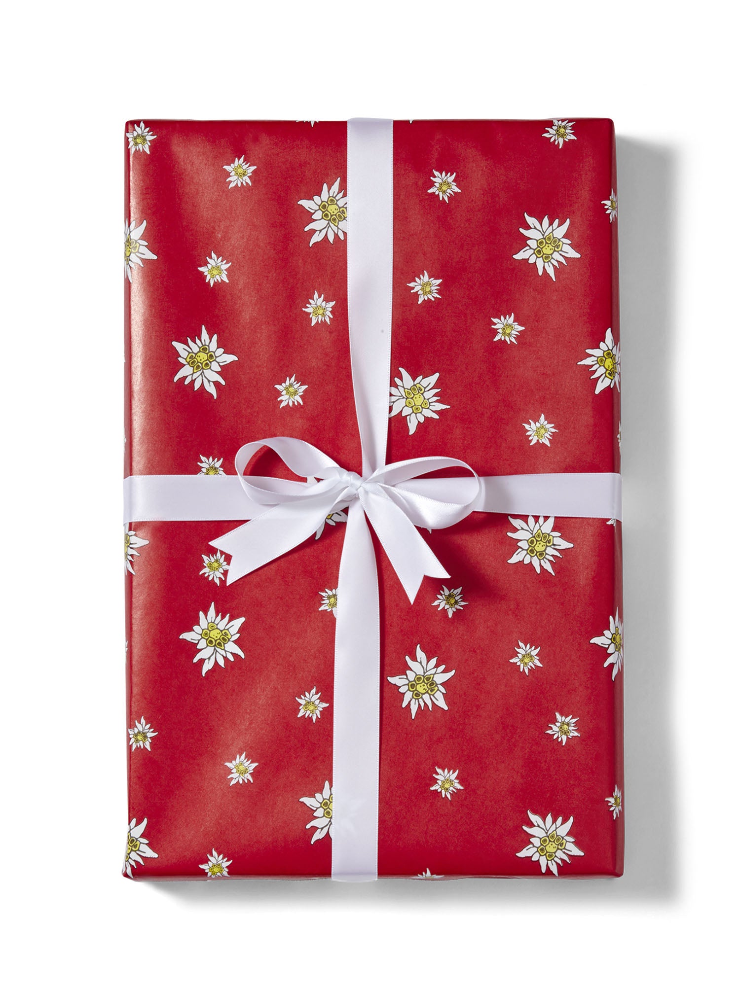 Gift Wrap Color Red Edelweiss with White Ribbon
