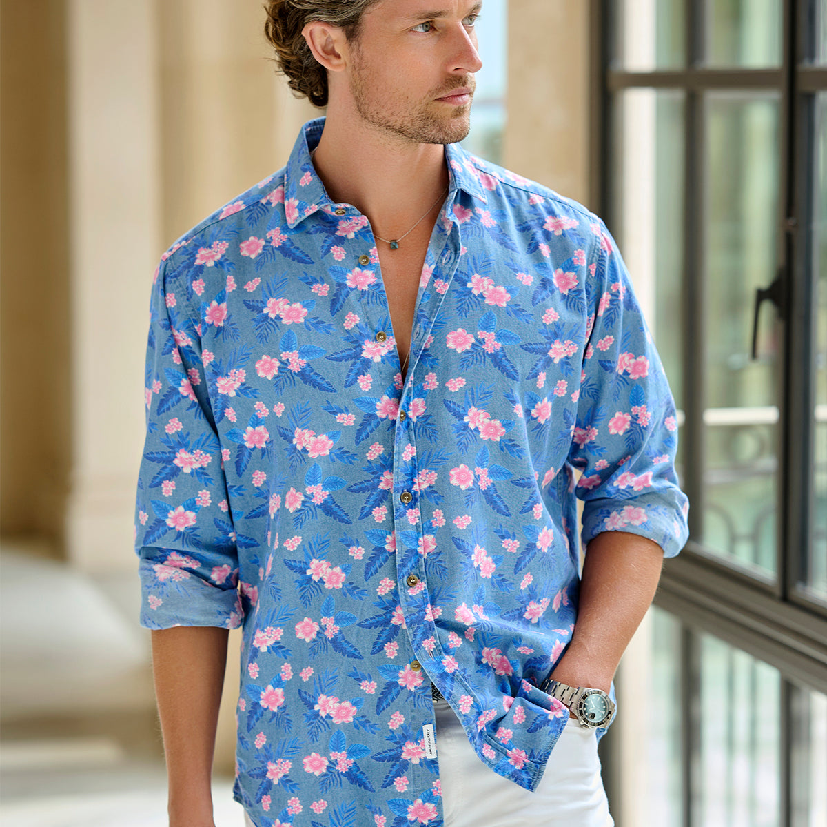 patterned dress shirt Mens Silk Shirts Short Sleeve Geometric Diamond Print Silk XXL / Black our mid Floral Print Shirt - BLUE/PINK