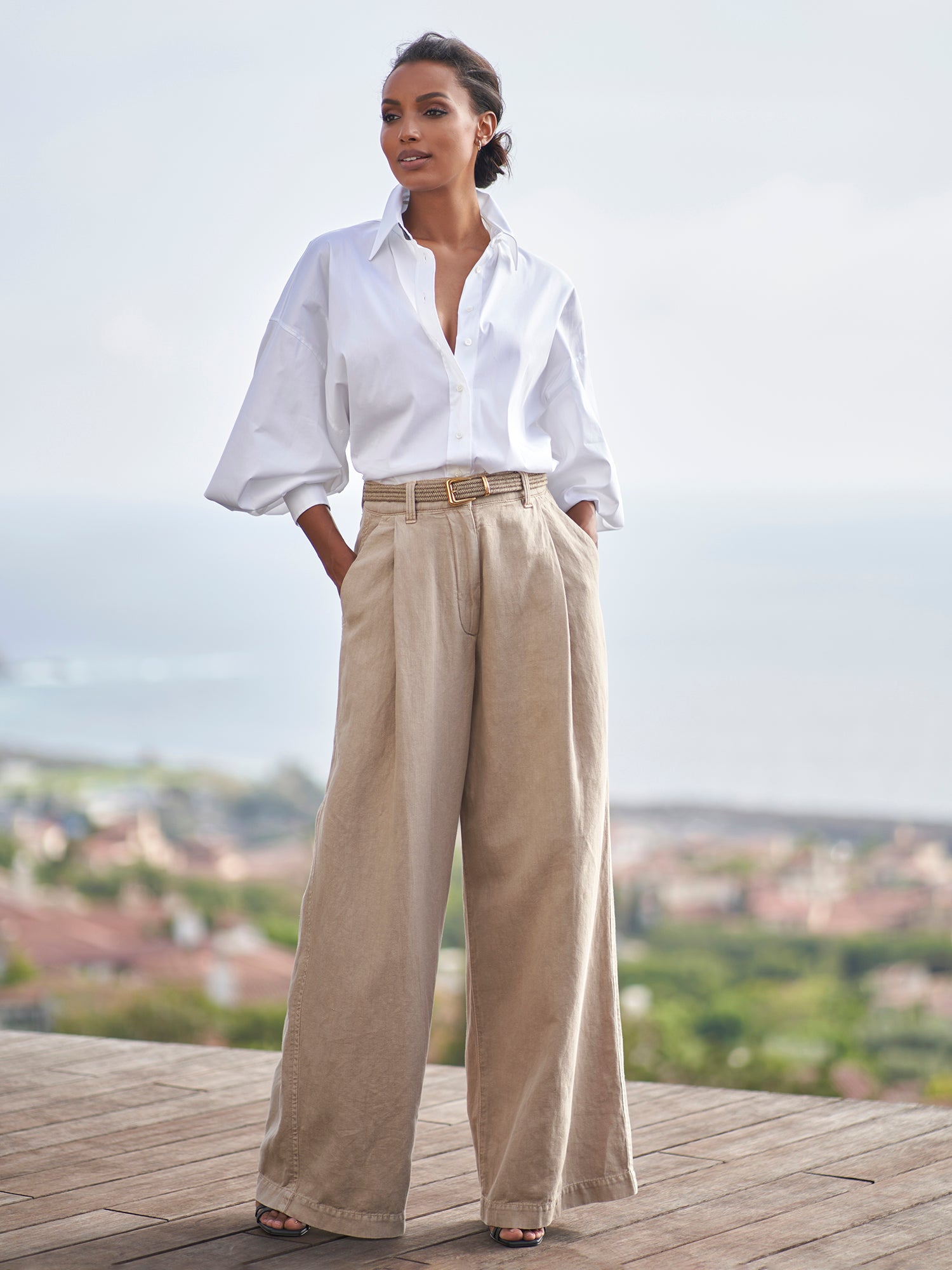 Cotton and Linen Blend Wide Leg Pant