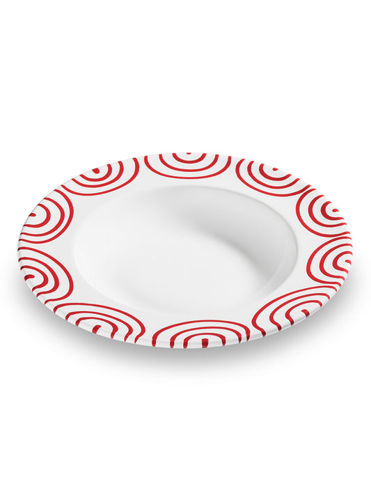 Red Swirl Rimmed Soup Bowl