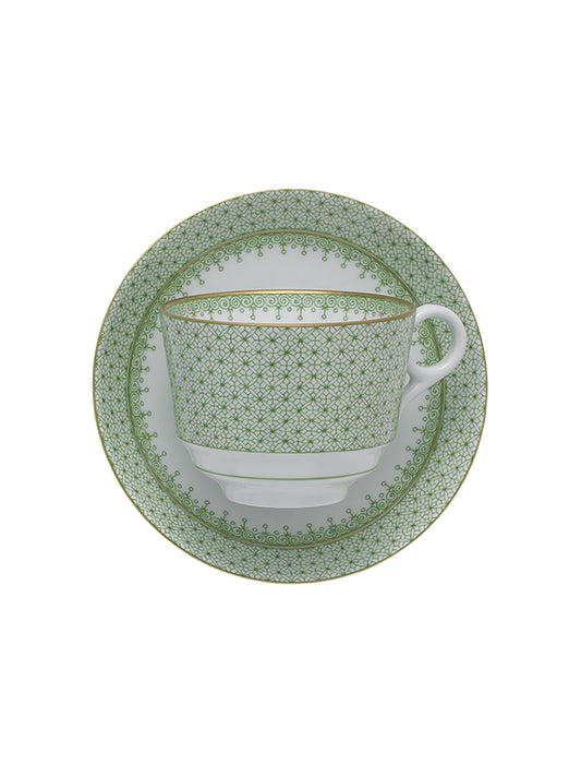 Apple Green Lace Tea Cup & Saucer