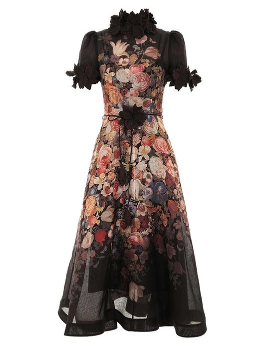 Rose Print Midi Dress