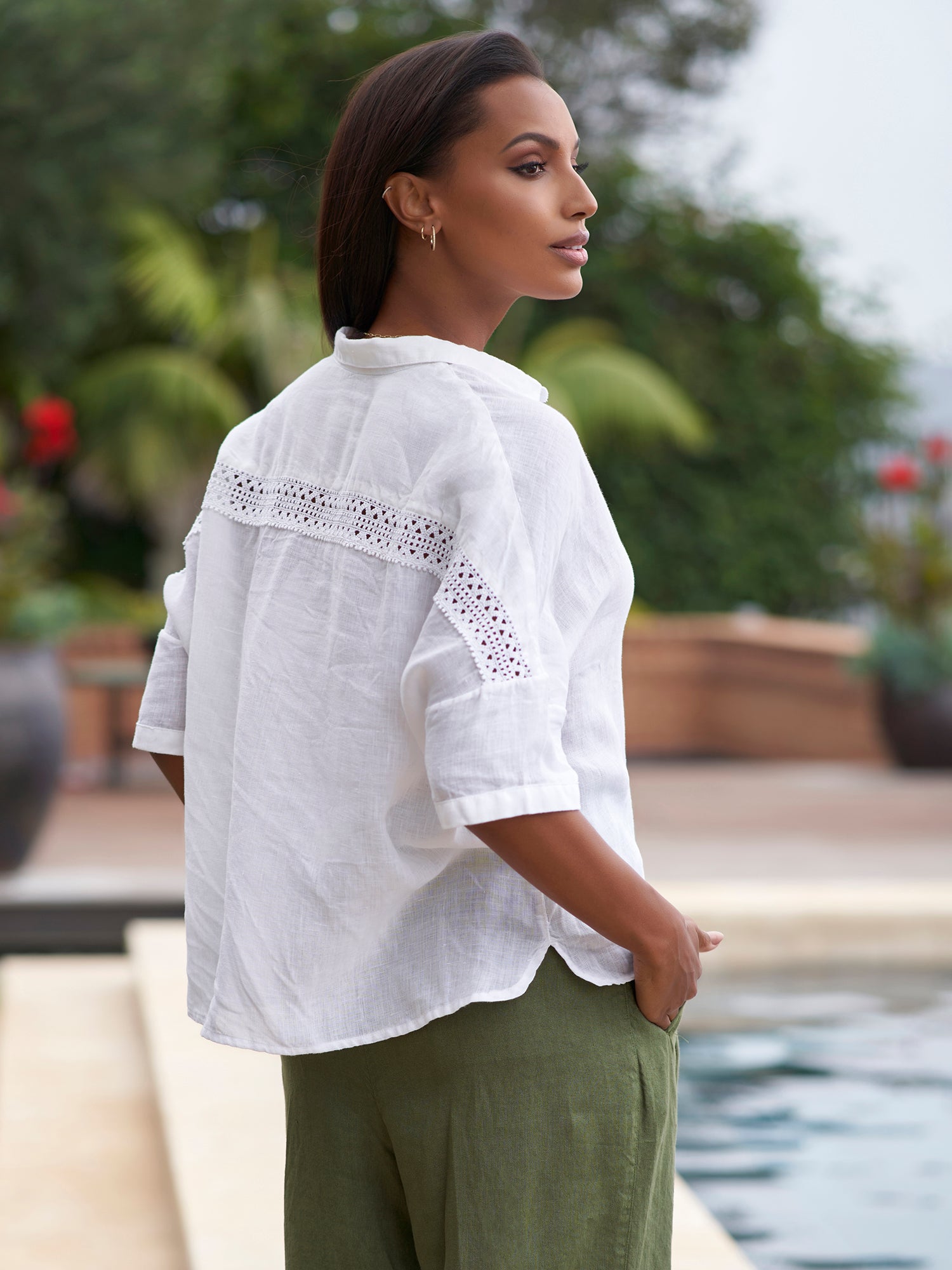 Ada Crochet Linen Camp Shirt