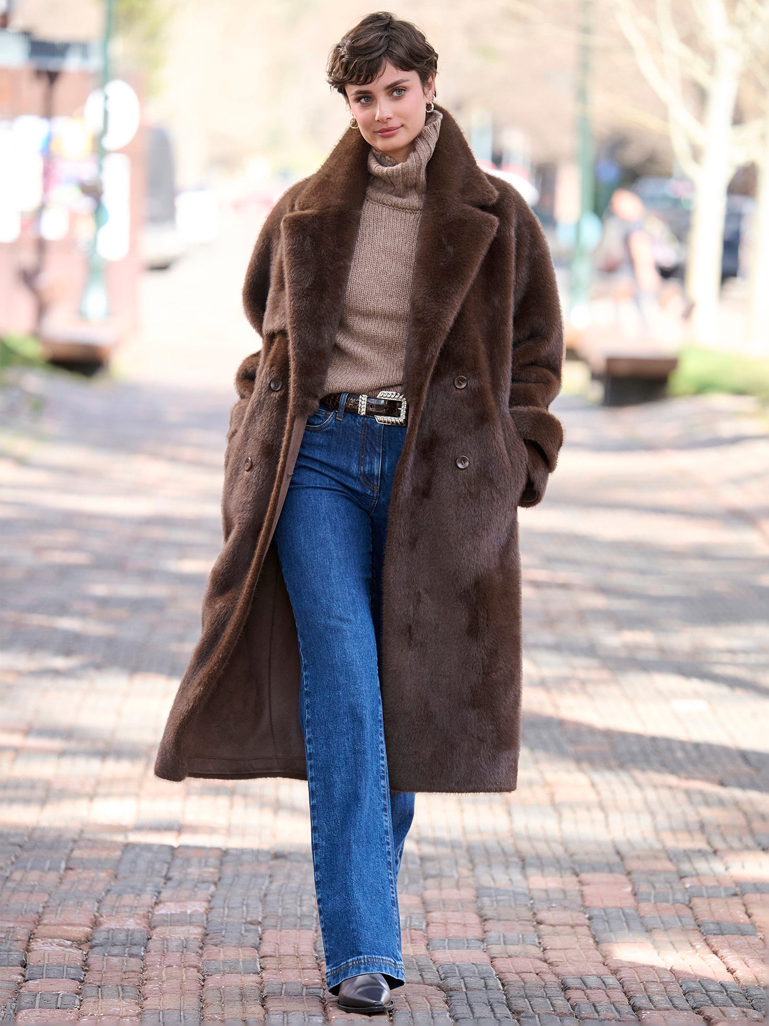 高級　ダークブラウン レッキスファーコート ミディ丈 ドルマンスリーブ Ardelis Long Faux Fur Coat – Gorsuch