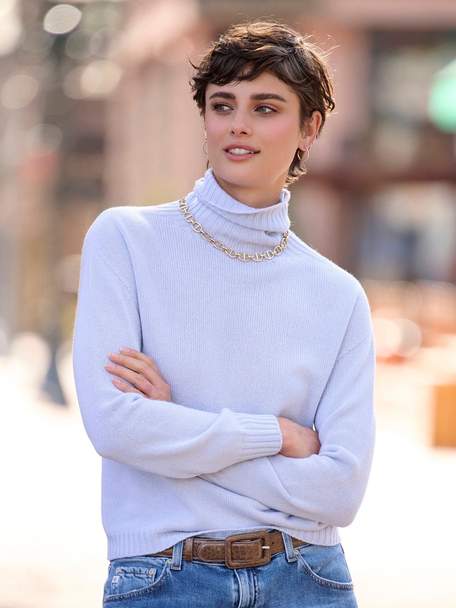 Jeans Wearing A Necklace With A Turtleneck Necklace With A