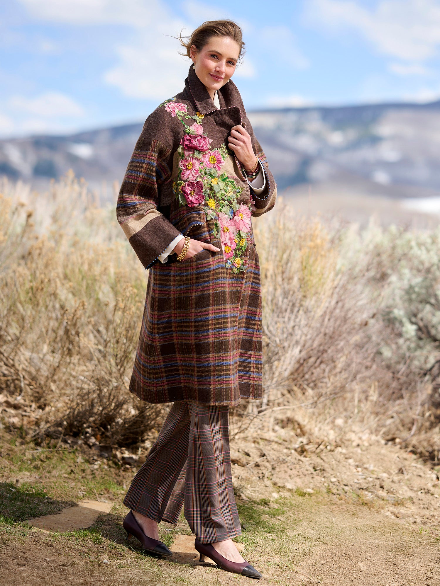 Eliana Embroidered Plaid Coat – Gorsuch