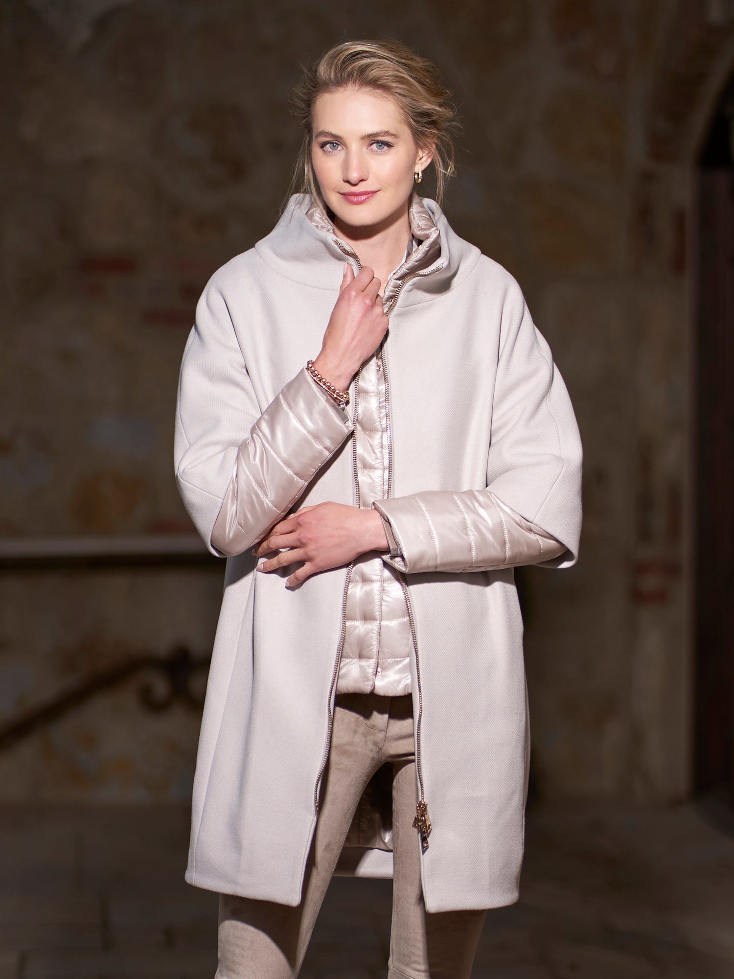 Grey Wool Women's Button-Up Coat