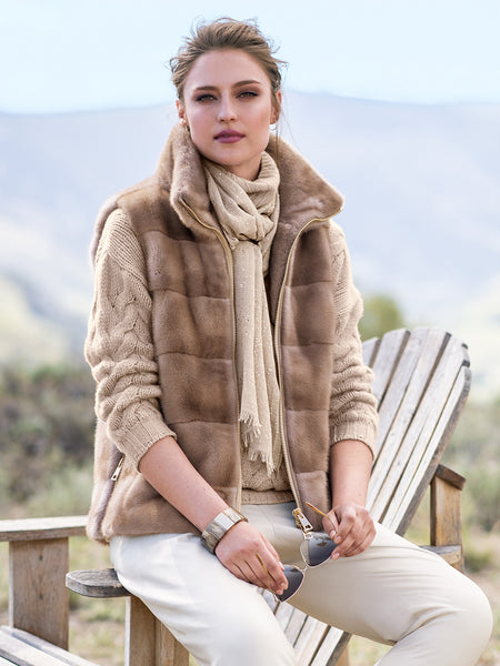 6ROKU　FAKE MINK FUR VEST/ベスト　定価42900円 Men's Sectioned Mink Fur Vest with Shawl Collar – Henig Furs