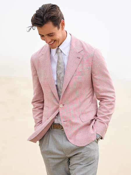 ジャケット BRUNELLO CUCINELLI WOOL HOUNDSTOOTH JACKET WITH LEATHER BELT Brunello Cucinelli Men's Houndstooth Peak Lapel Jacket