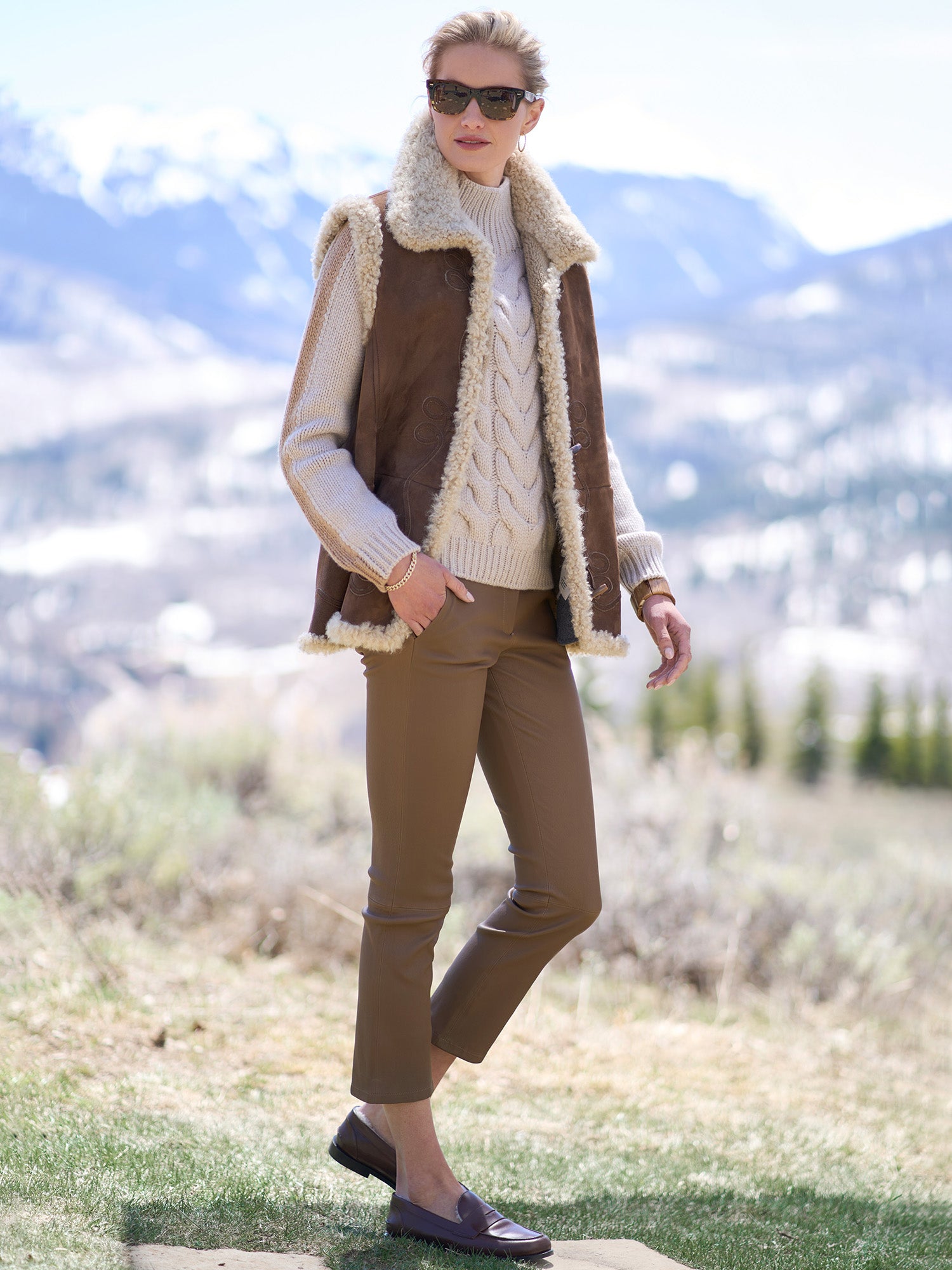 ESMOK A line fur vest ベージュ A line fur vest beige | ESMOK