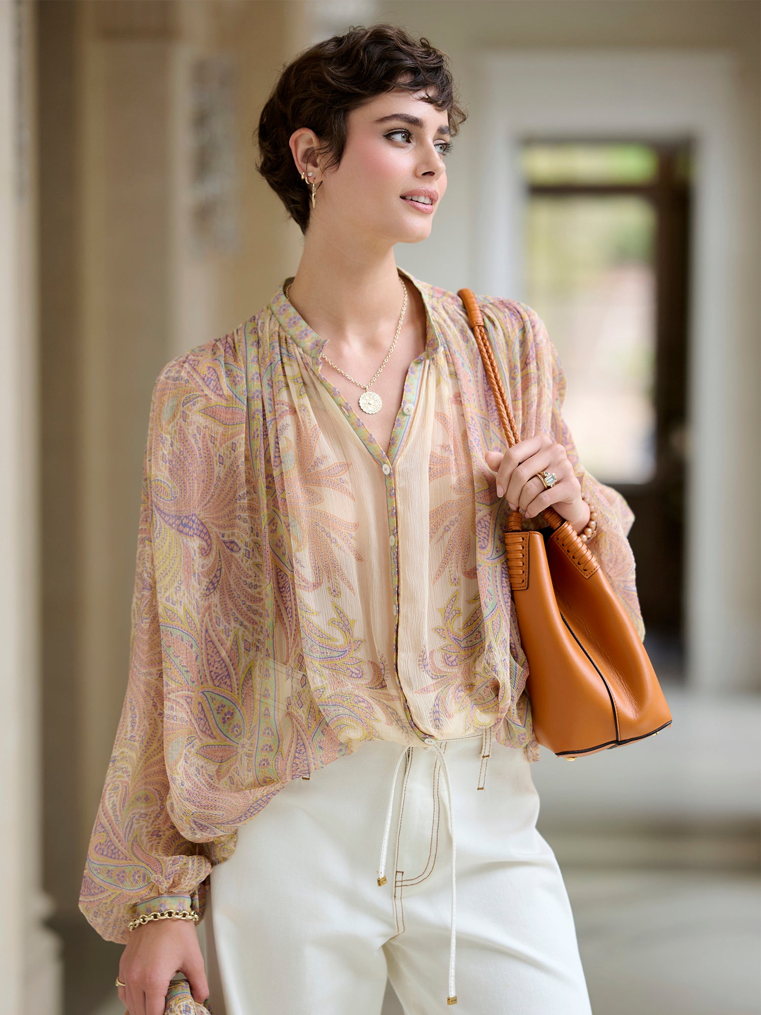 Tシャツ・カットソー ETRO Women Tunic Tops WRJB0026 99IAB08 X0867 Yellow SP08_ETRO_NONA_132-661-0604-