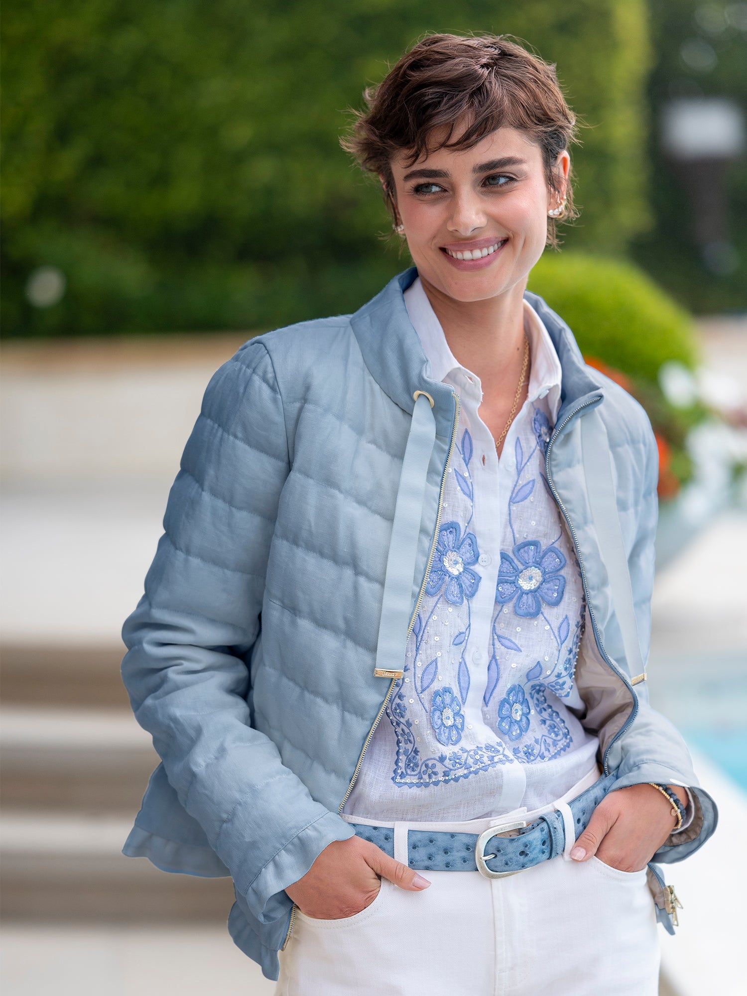 Krista Linen Ruffle Down Jacket Krista Linen Ruffle Down Jacket