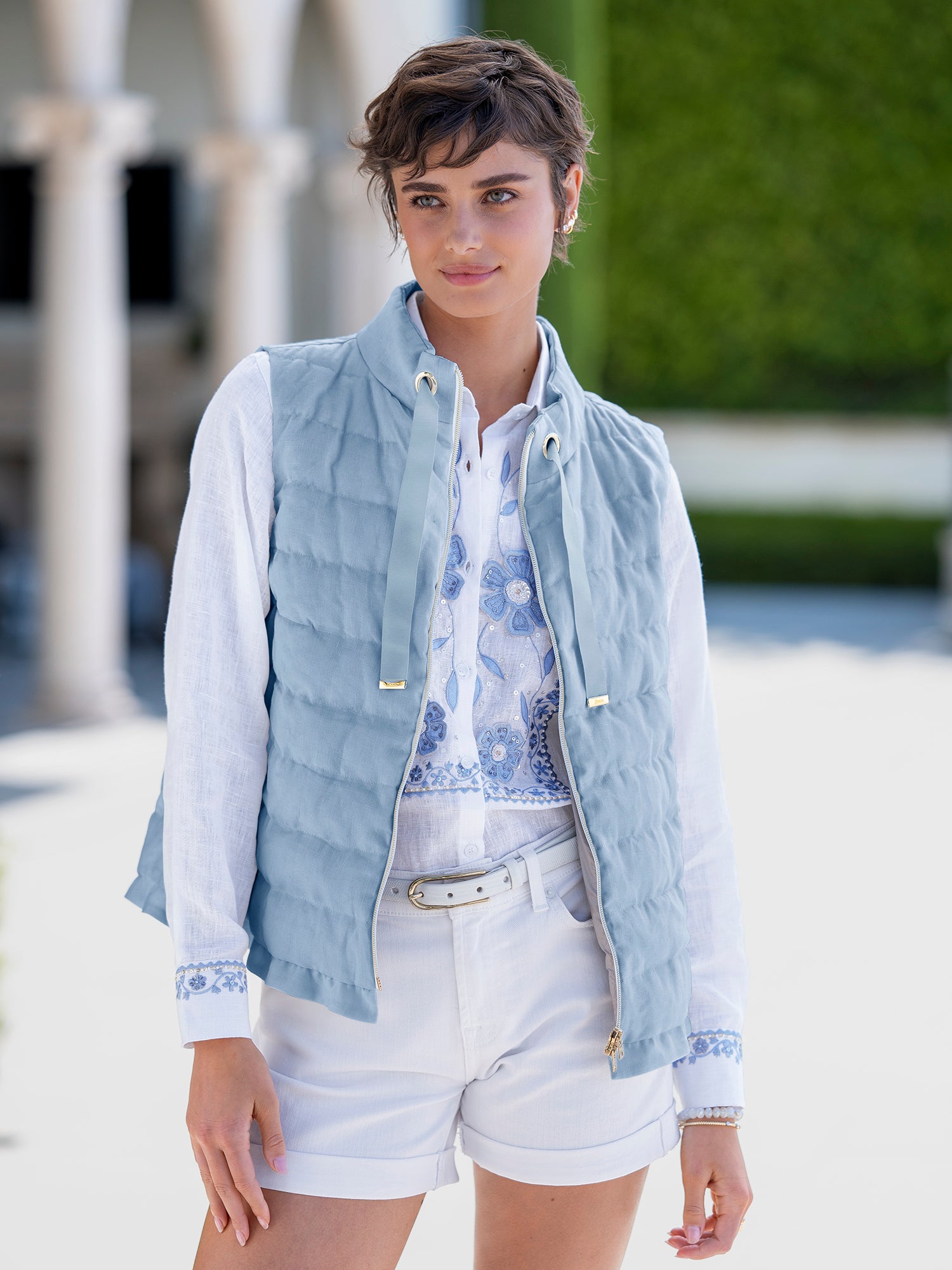 トップス goa archive linen bono vest 00s Y2K Krista Linen Ruffle Down Vest – Gorsuch