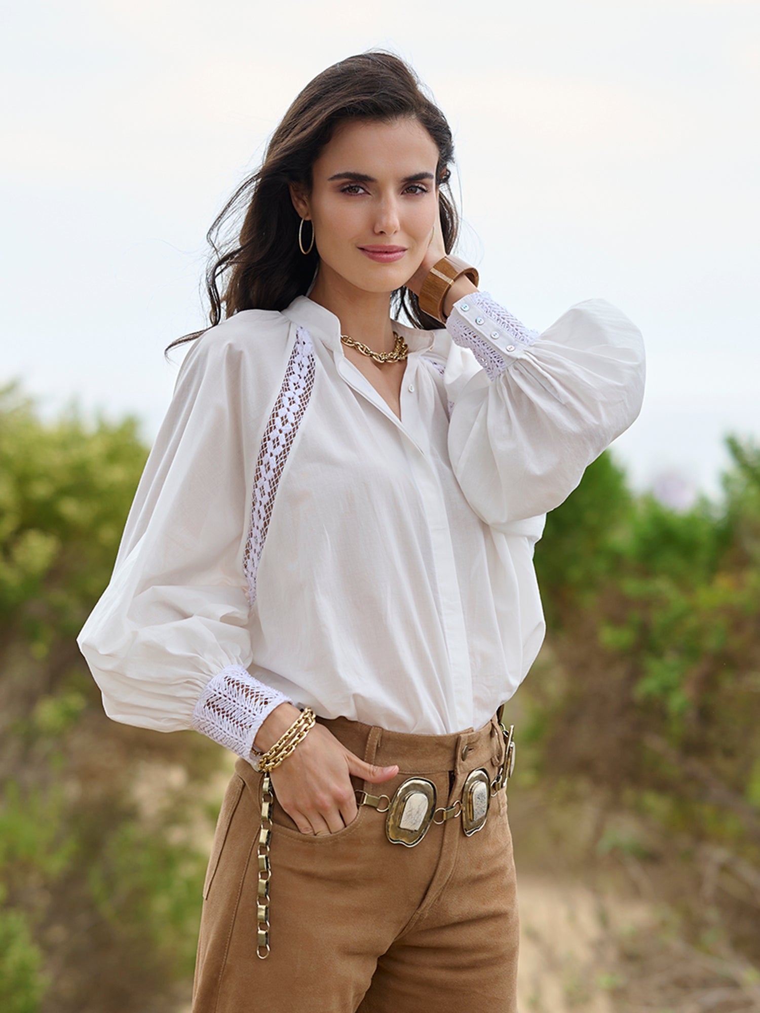 トップス HER. Cotton Tucked Balloon Sleeve Blouse Bahia Embroidered Cotton Blouse – Gorsuch