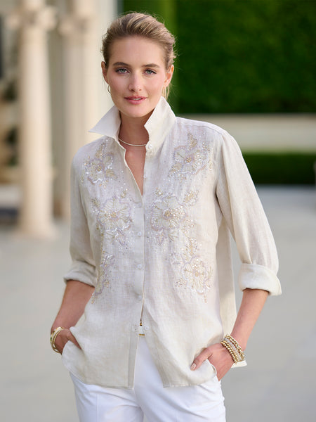 Agatha Beaded Linen Shirt – Gorsuch