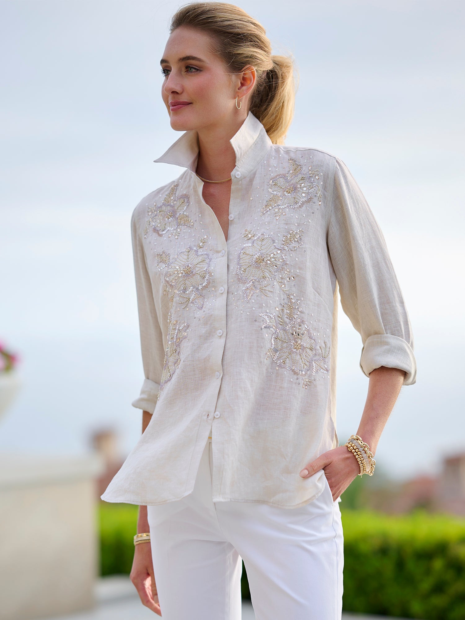 Agatha Beaded Linen Shirt – Gorsuch