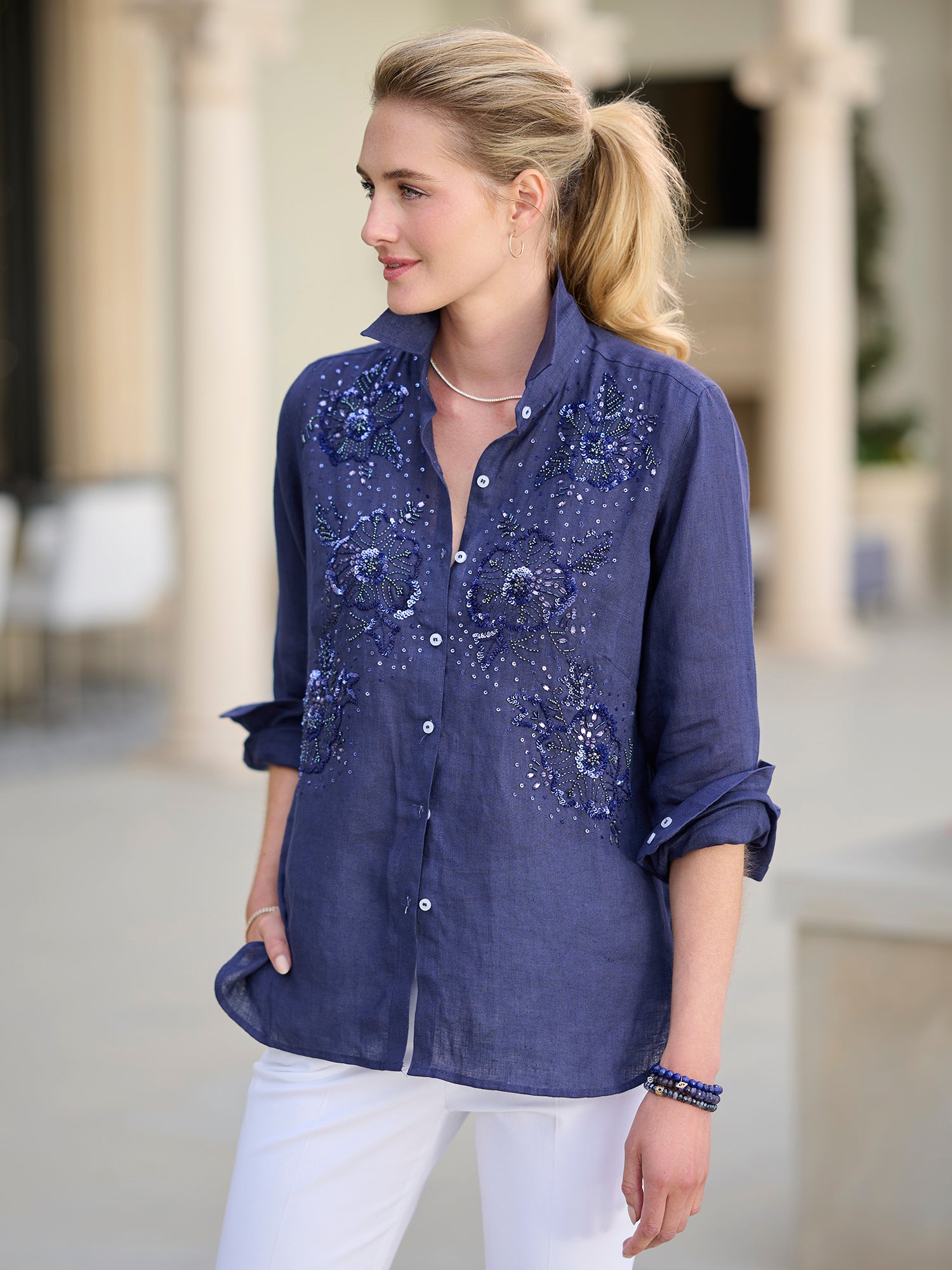 Agatha Beaded Linen Shirt – Gorsuch
