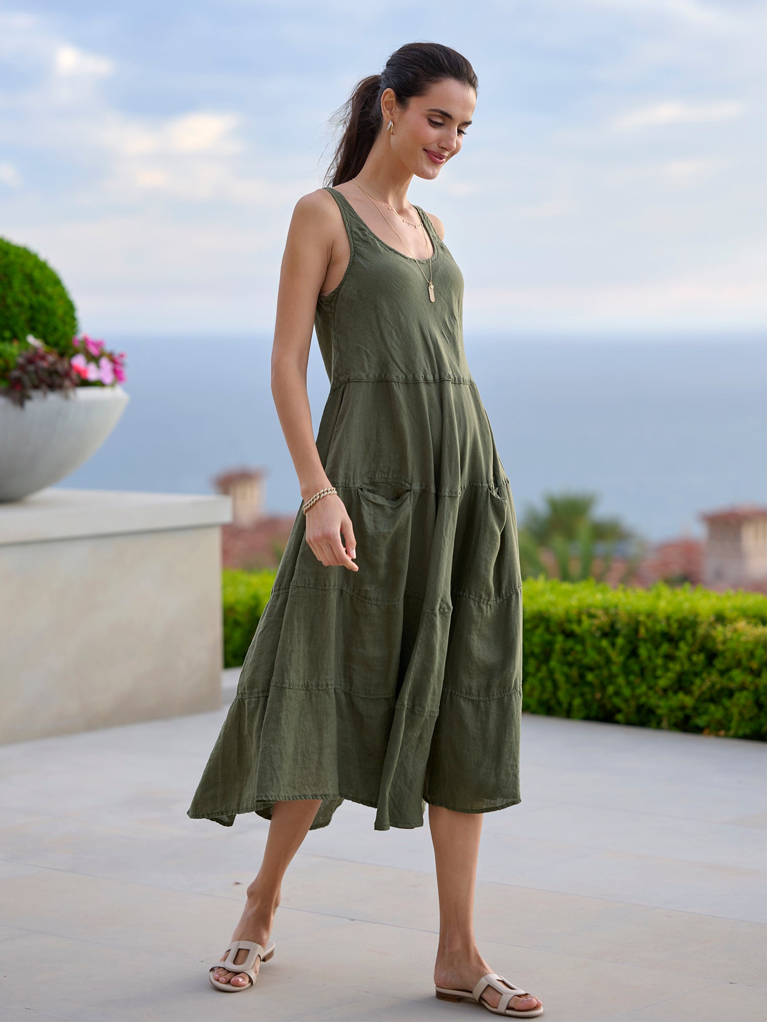 olive green linen dress Anna Available in size XXL Women's Bowie Linen Dress in
