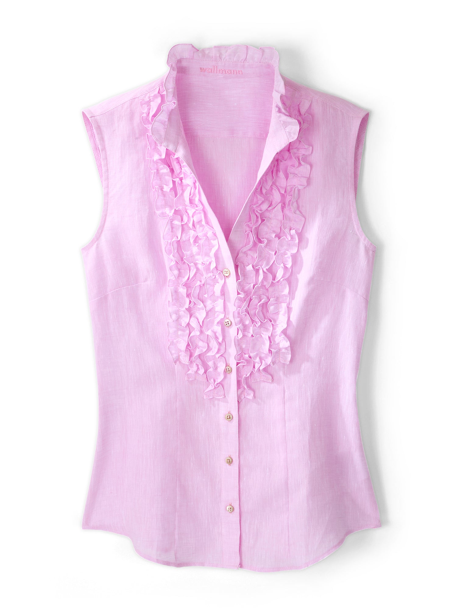 Carli Ruffle Sleeveless Linen Shirt – Gorsuch