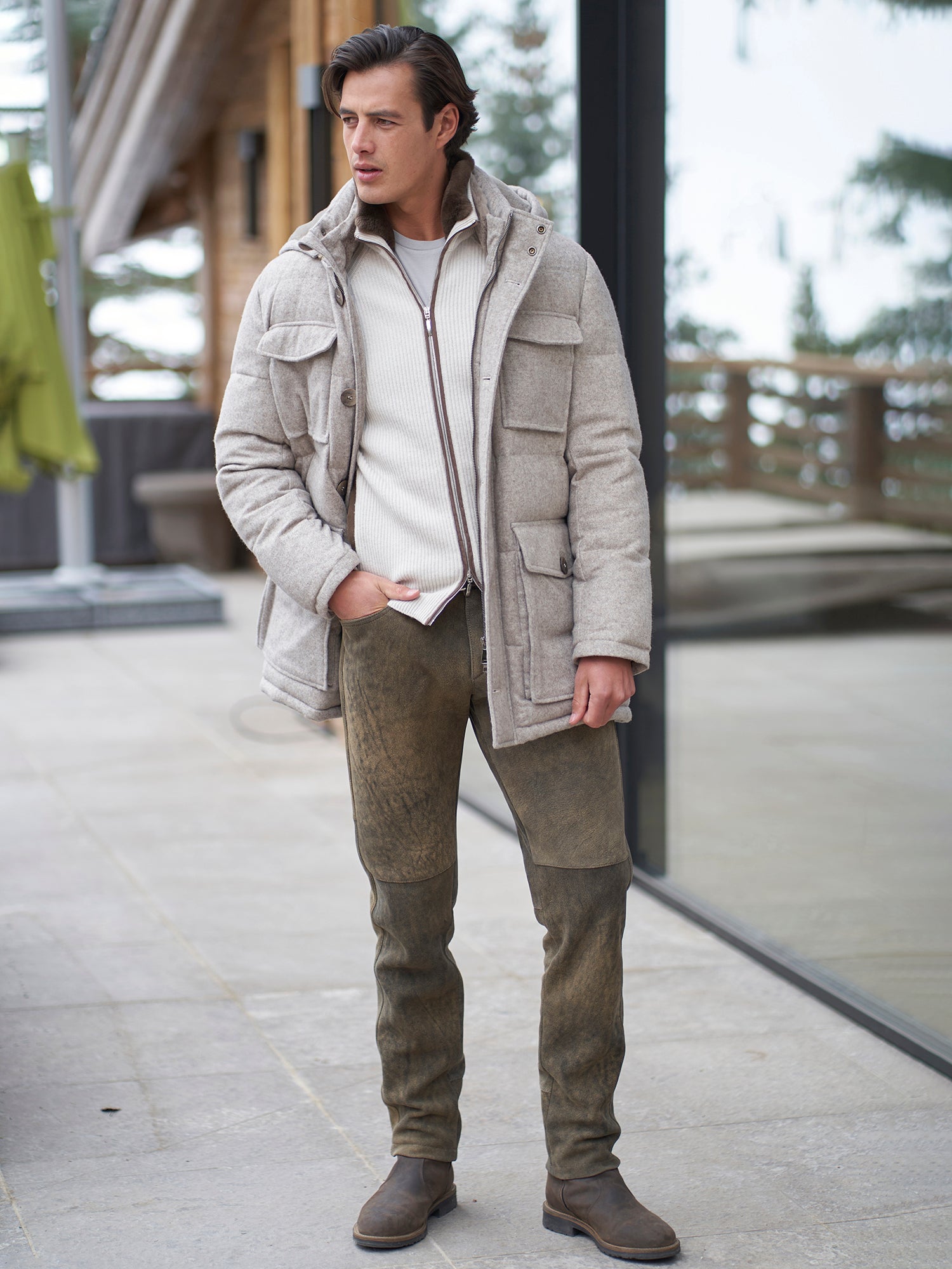 Cashmere Fur Cardigan lidnm Elio Rib Fur Collar Cashmere Cardigan