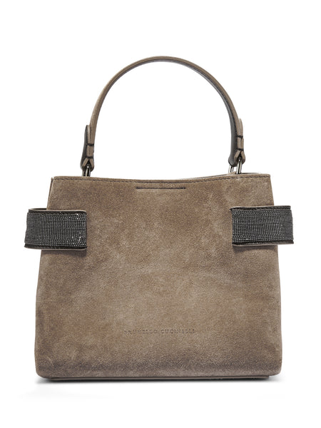 【関税&送料込】Brunello Cucinelli Suede Pochette With Monil BC Duo pochette with monili for Woman in Light Grey
