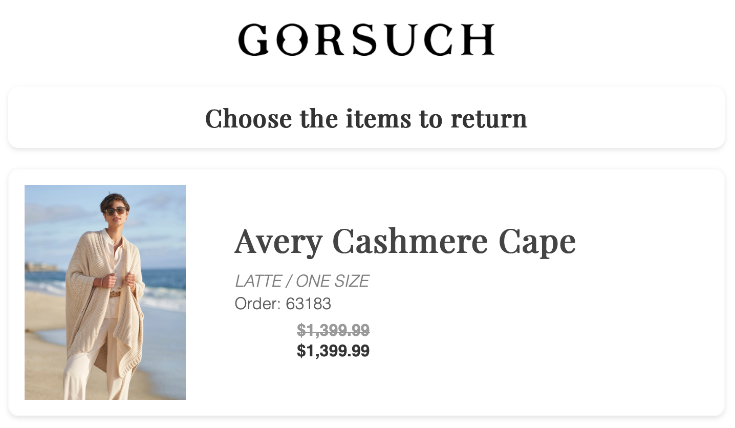 Example image showing return process select item to be returned. 