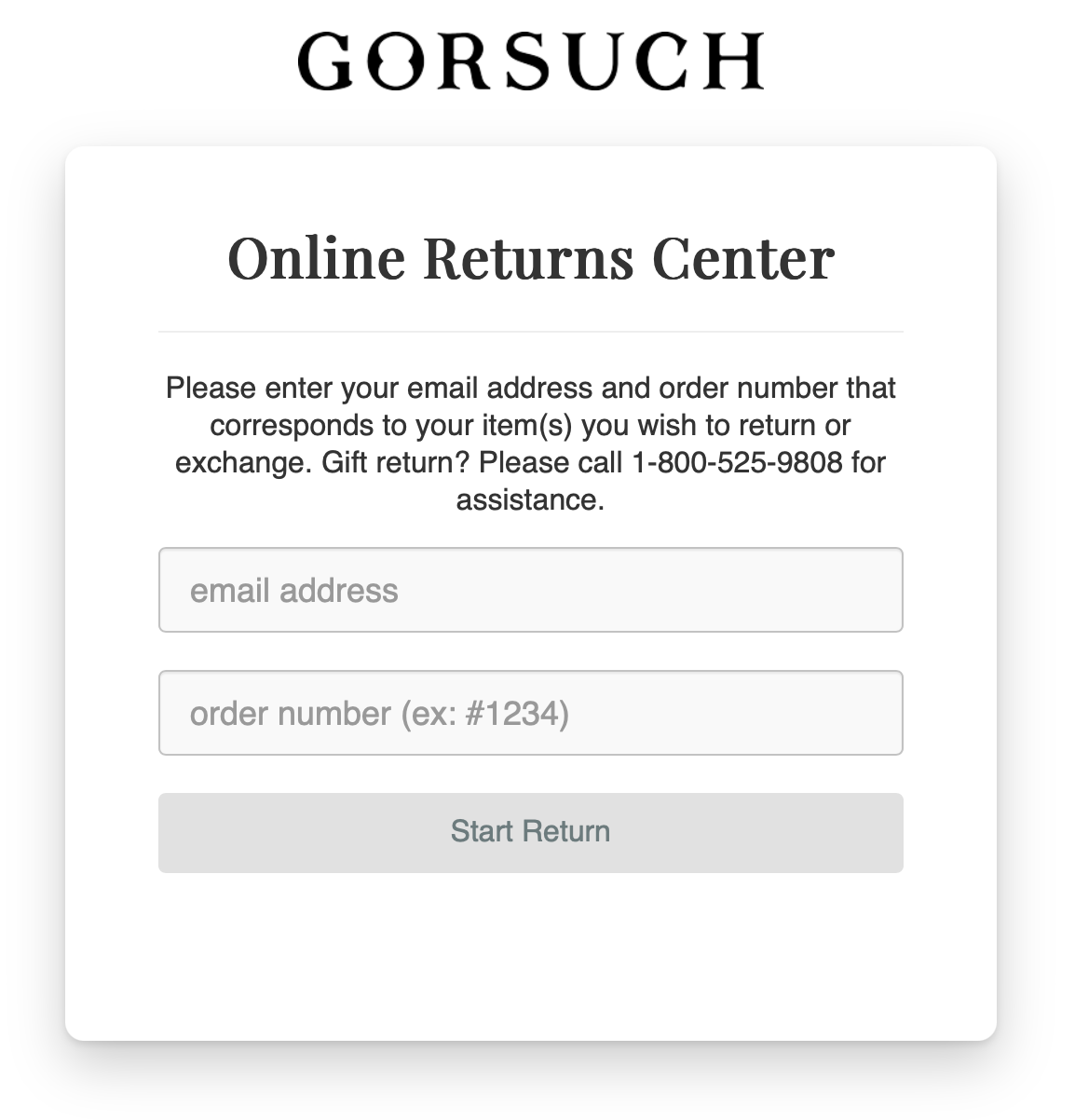 Example image showing return process start screen. 
