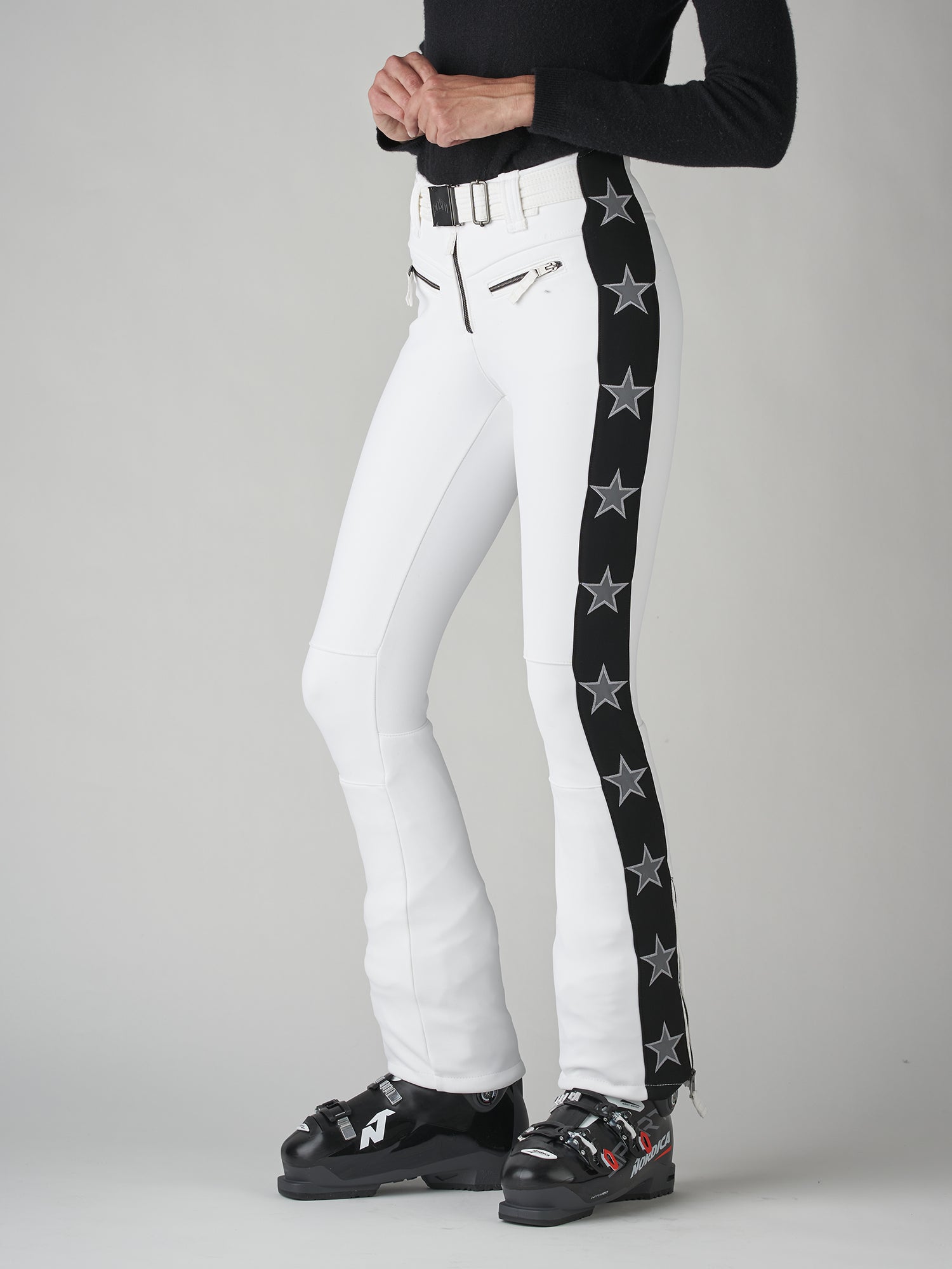 JETSET Starred belted appliquéd flared ski pants