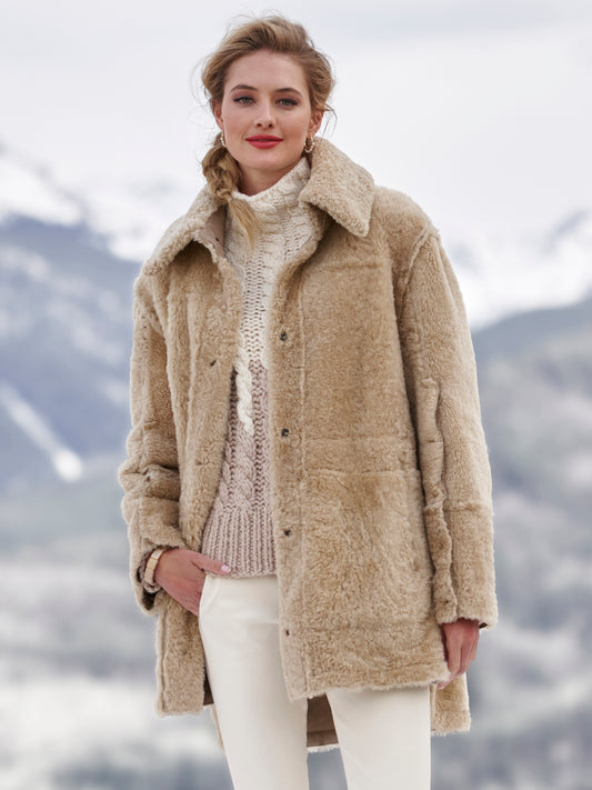 Nelia Curly Lamb Reversible Coat
