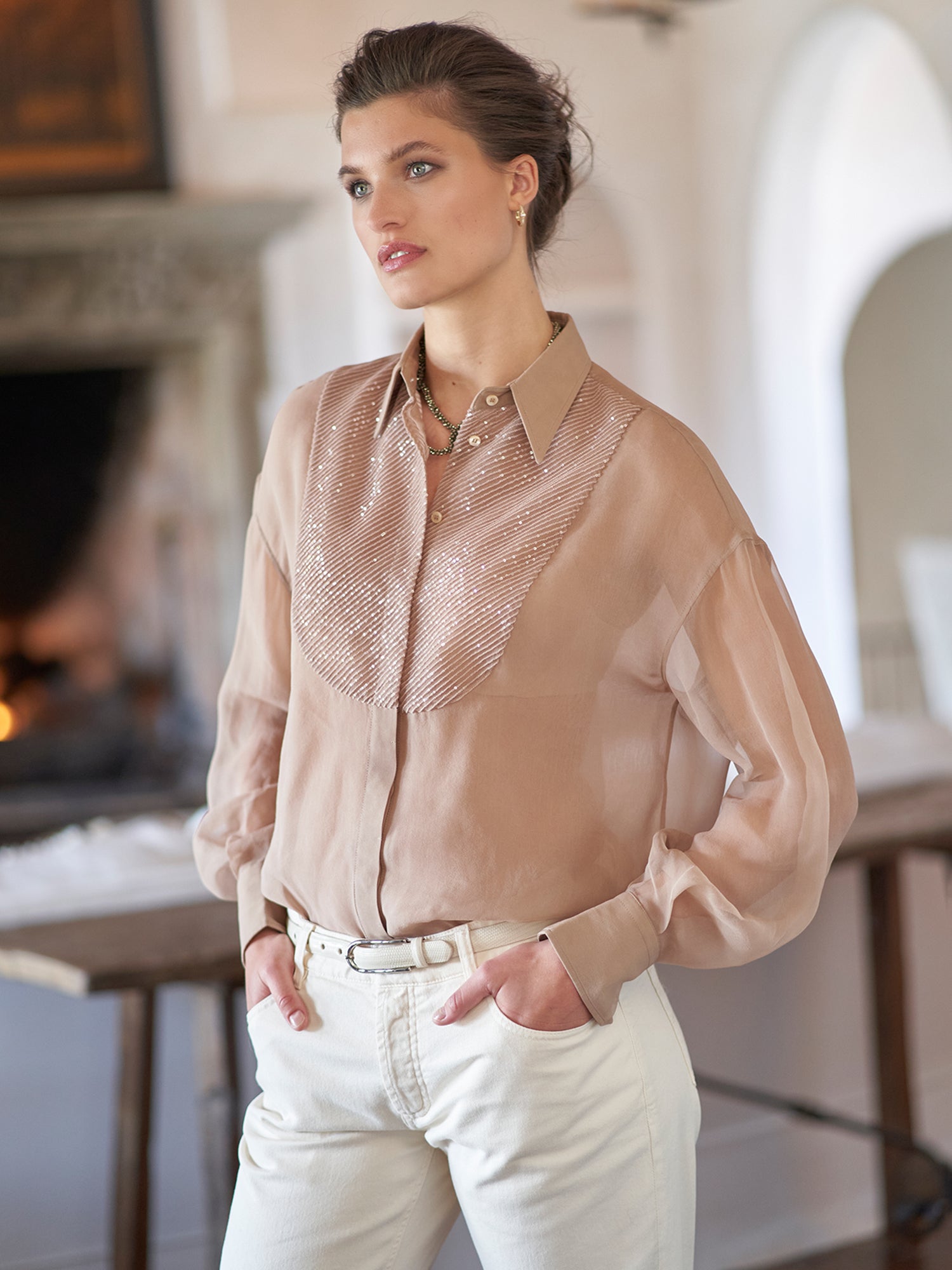【BRUNELLO CUCINELLI 】Monile シアートップス Brunello Cucinelli Dazzling Mesh Sweater | Sendegaro US