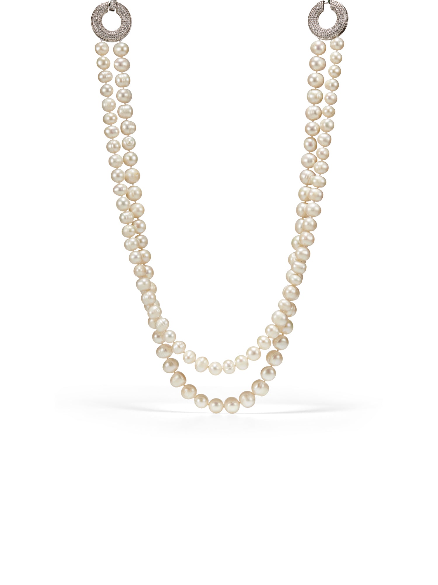 7.0-7.5mm White Freshwater Cultured Pearl Double Strand Necklace with 14K  Gold Clasp