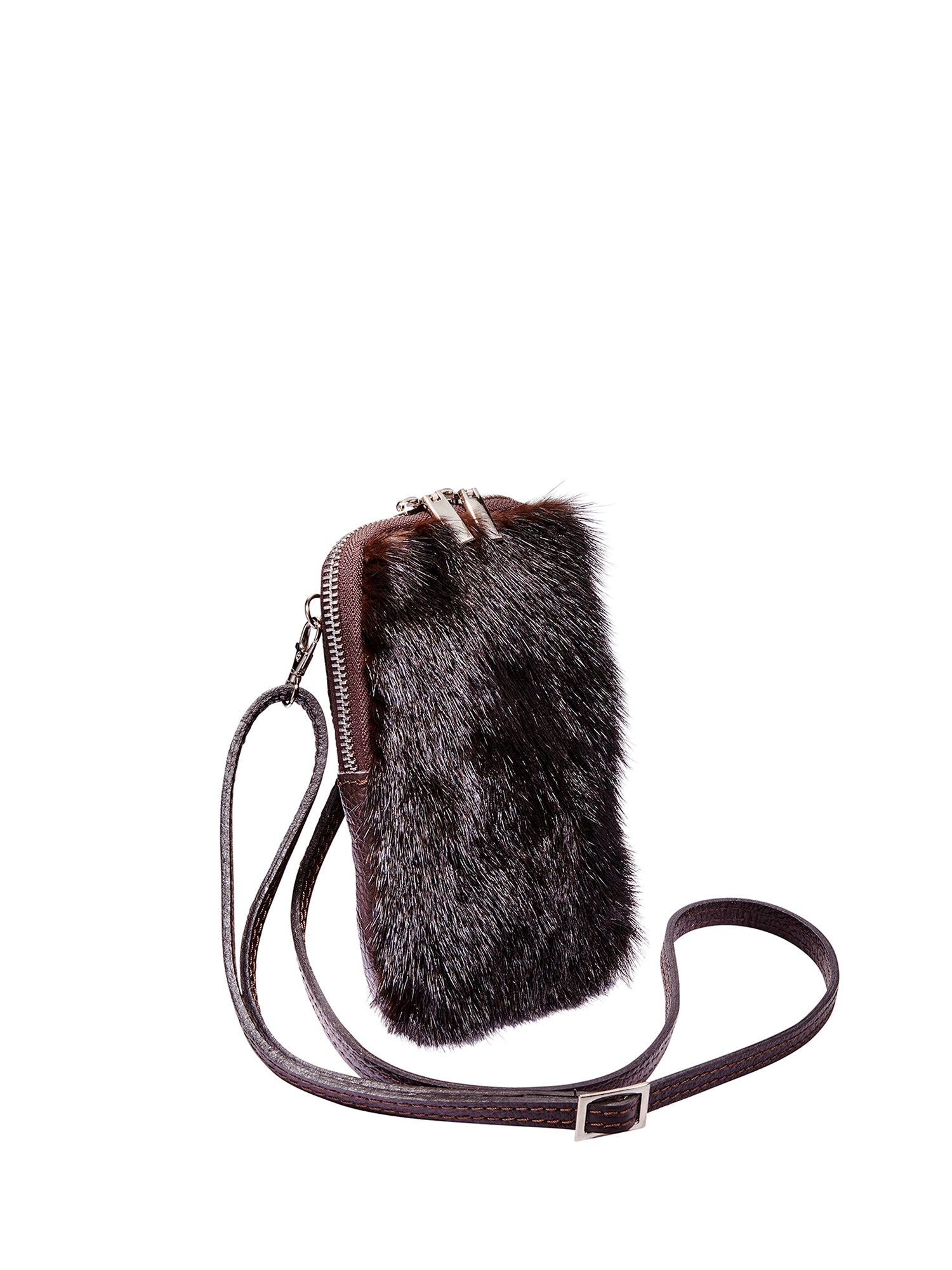 Womens Real Mink Fur Purse Wallet Phone Pouch Party Bag Crossbody Bag w  Chain