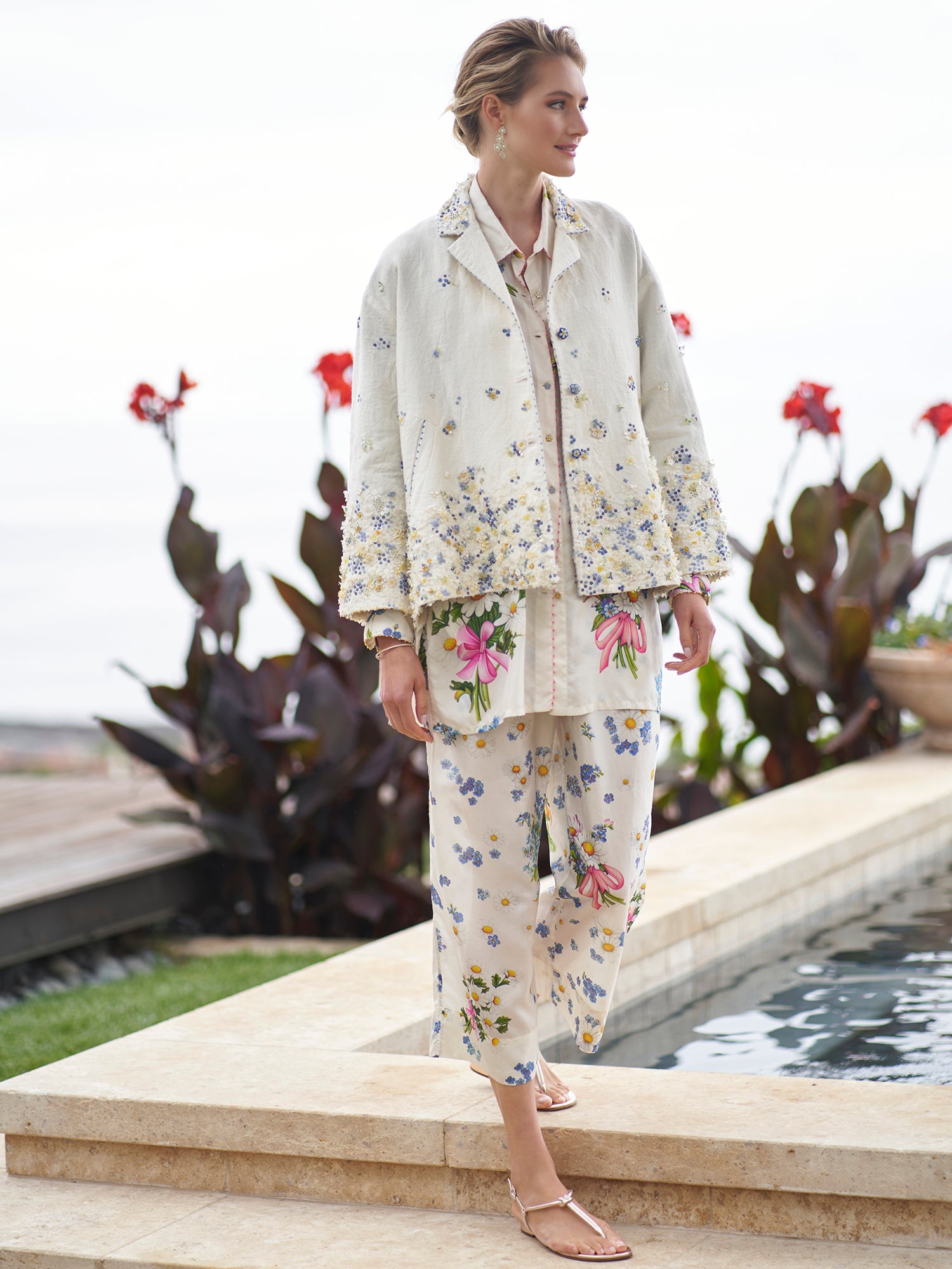 パンツ SOSNOVSKA FLORAL WRAP FRONTO PANTS Shop Graphic floral print satin palazzo pants | eShakti