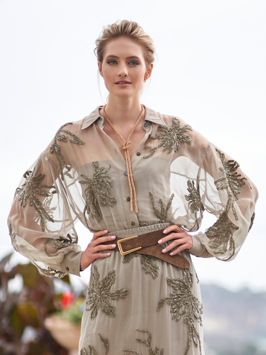 Embroidered Paillette Silk Chiffon Blouse