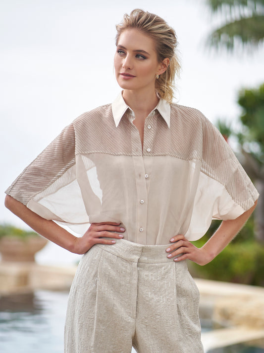 Paillette Chiffon Camp Shirt