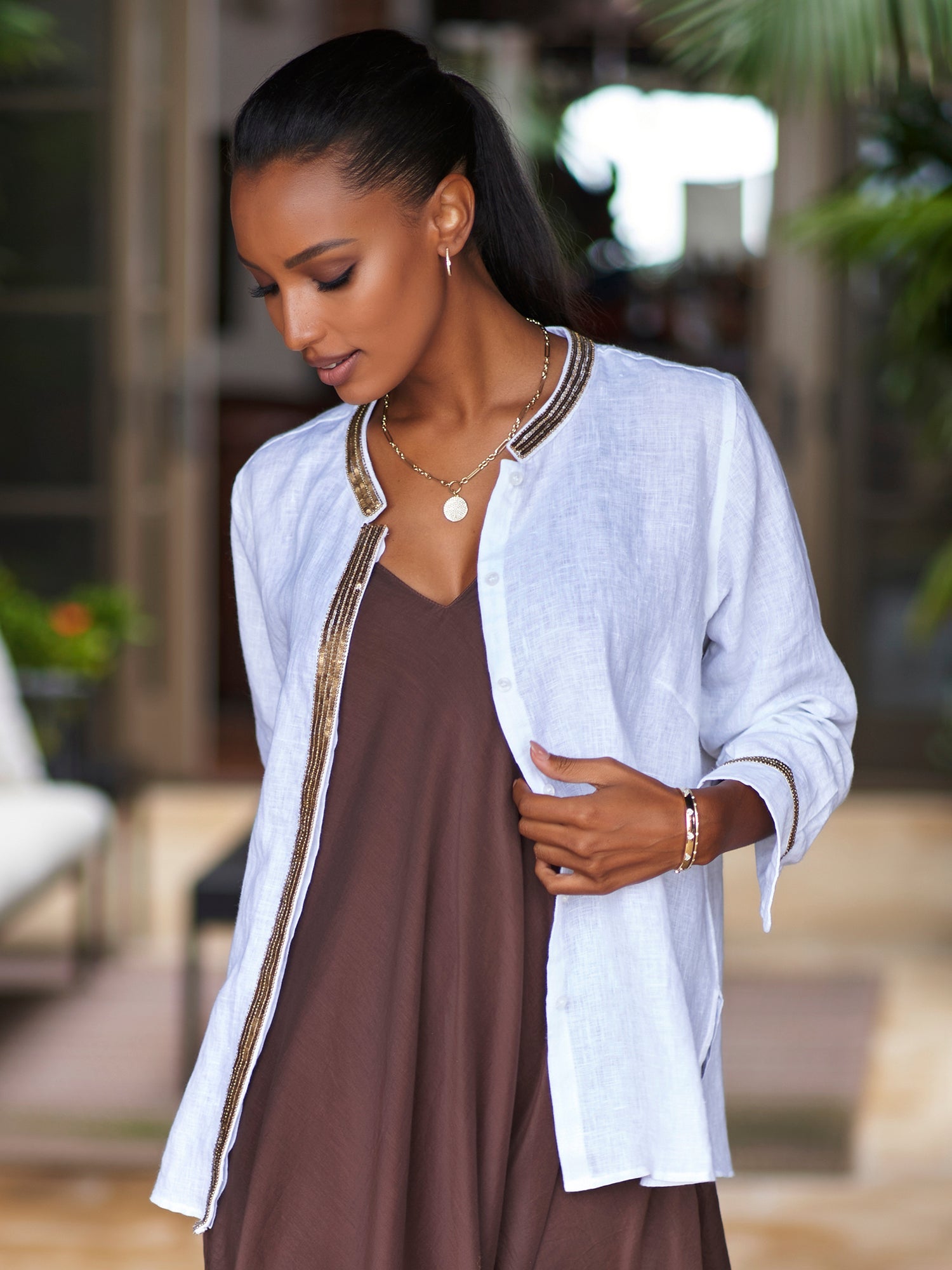 Sarah Metallic Linen Shirt