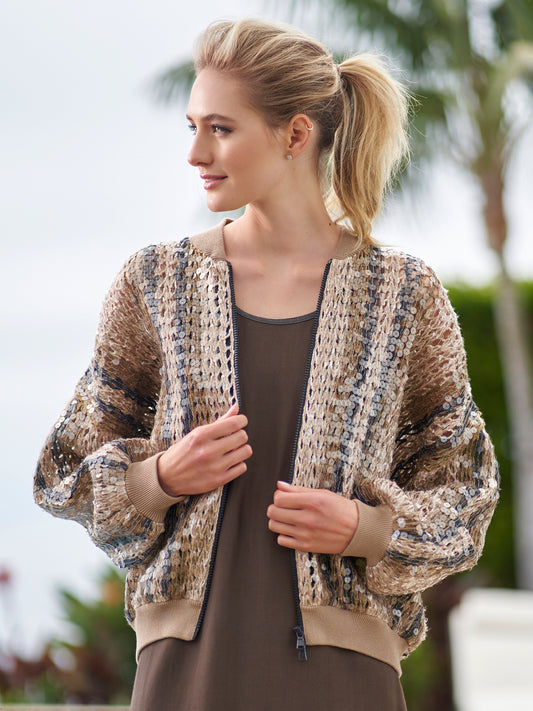 Paillette Bomber Zip Cardigan