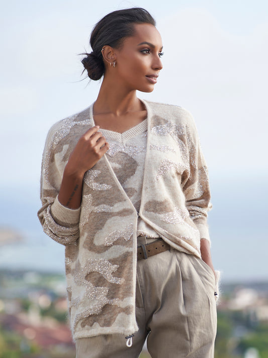 Camo Paillette Cardigan