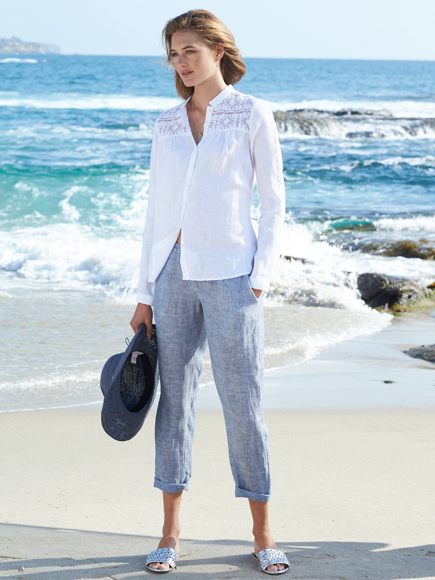 High-Waist Linen Trousers - White - Trousers - & Other Stories