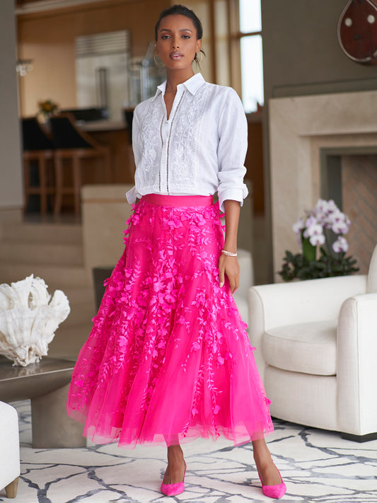 Miria Floral Appliqué Tulle Skirt