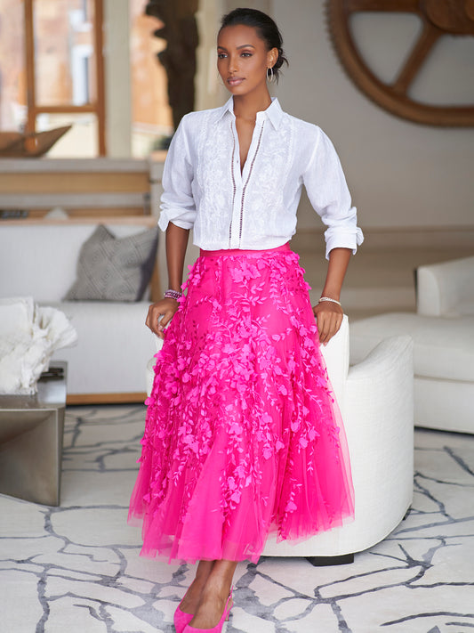 Miria Floral Appliqué Tulle Skirt