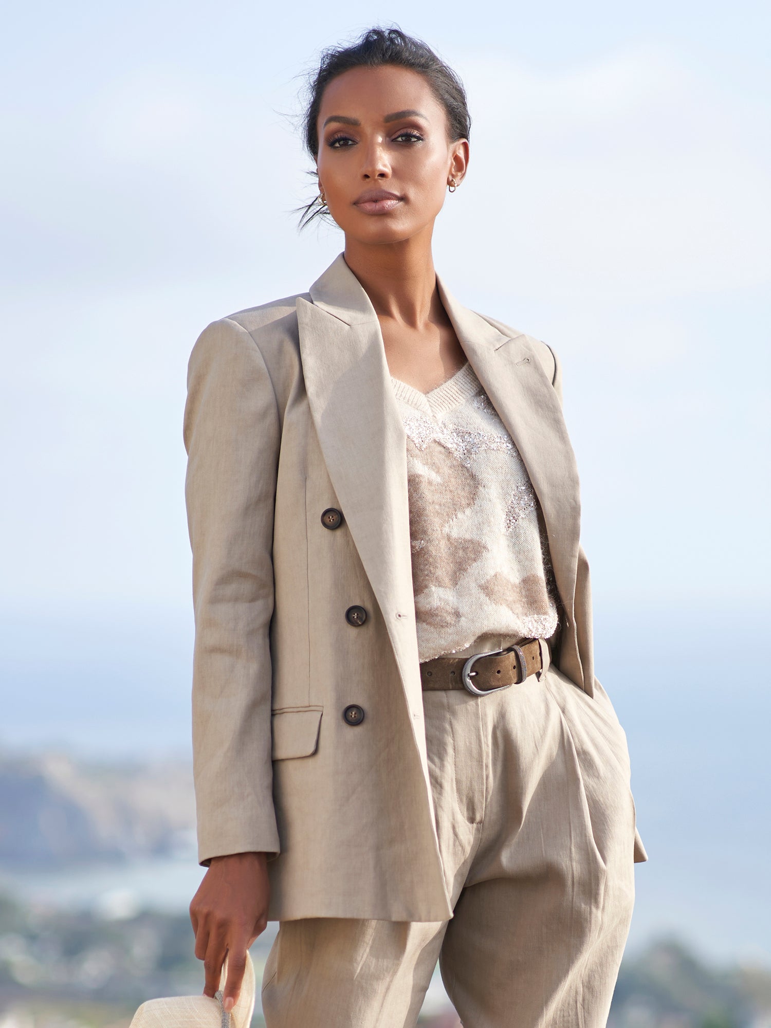 Double Breasted Monili Linen Blazer