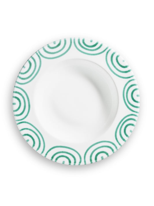 Green Swirl Rimmed Soup Bowl