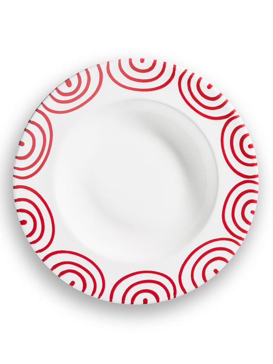 Red Swirl Rimmed Soup Bowl