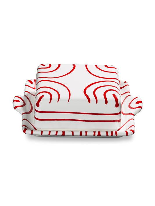 Red Swirl Butter Dish