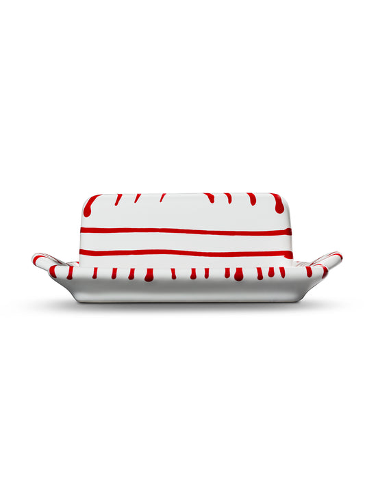 Red Swirl Butter Dish