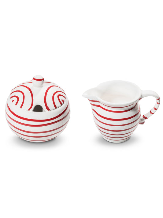 Red Swirl Cream And Sugar Set