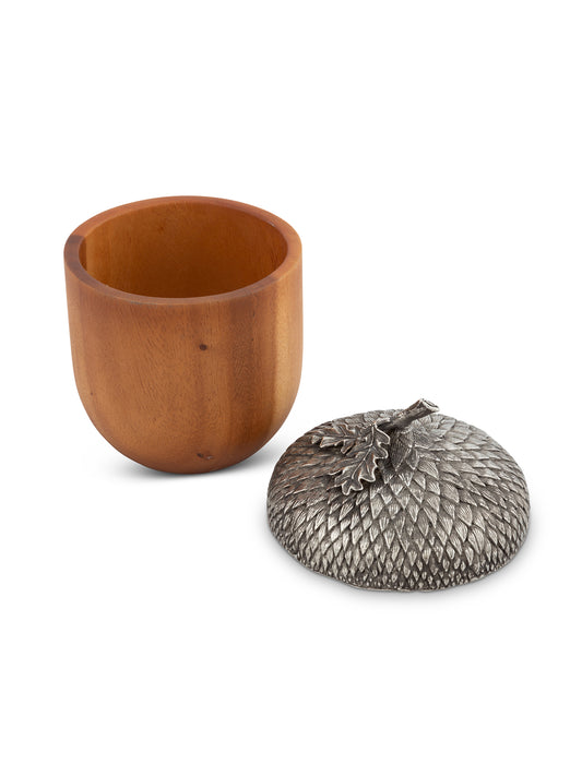 Pewter Top Wood Acorn Box